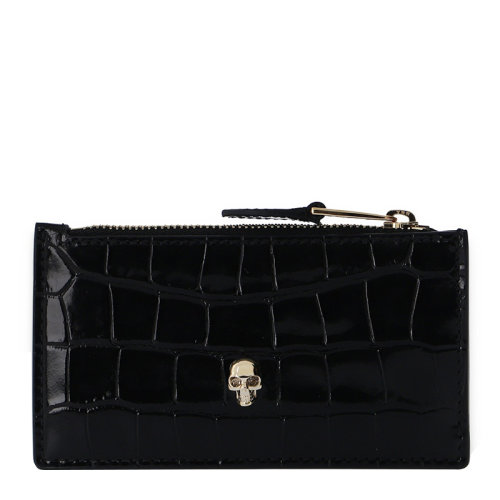 Alexander McQueen/亚历山大麦昆 女士小牛皮亮面鳄鱼纹骷髅头装饰钱包钱夹手拿包女包 632037-1JMFG 多色可选