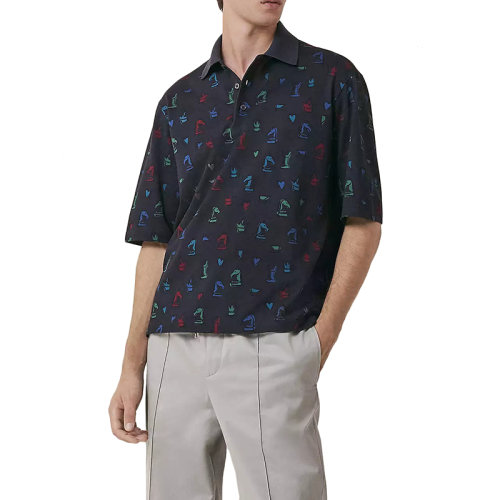 HERMES/爱马仕 22年秋冬新款 男士碳灰色纯棉Playground印花短袖Polo衫H257870HA06LA
