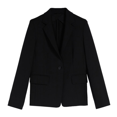 MaxMara/麦丝玛拉 22年早春新款 ALARICO系列 女士黑色羊毛混纺高腰荷叶边西装外套夹克1041012106003