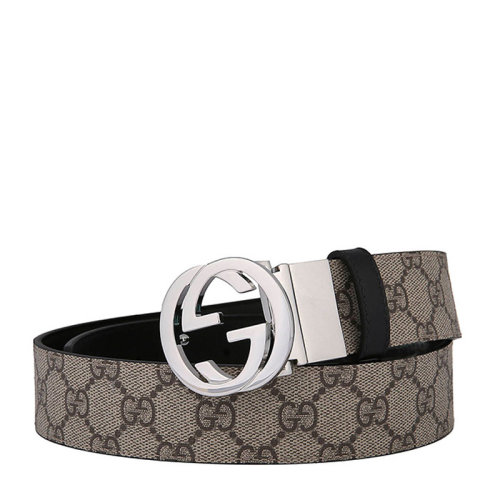 GUCCI/古驰 男士银色双G可旋转双面可用板扣棕色商务休闲皮带裤带腰带 473030-KGDHN-9769