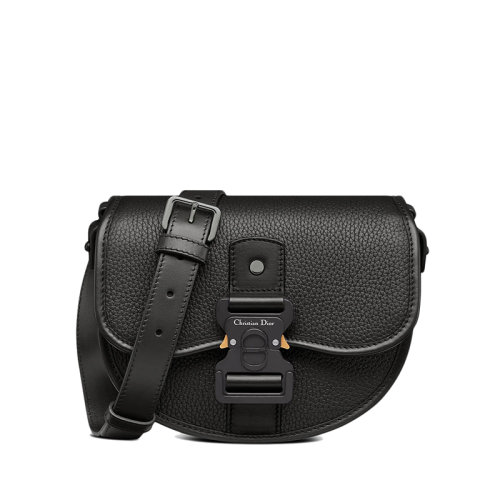 DIOR/迪奥 22春夏新款GALLOP系列 男士黑色粒面牛皮革翻盖开合单肩斜挎手提信使包1ADPO033LAC_H00N