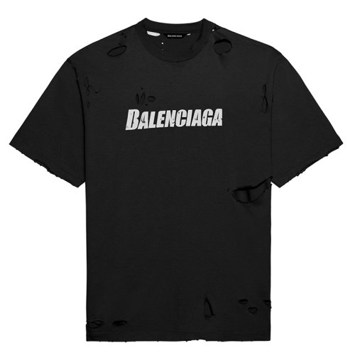 Balenciaga/巴黎世家CAPS DESTROYED FLATGROUND系列 男女同款黑色棉质T恤651795TKVB81070