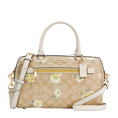 COACH/蔻驰女士拼色印花涂层帆布配皮经典双C字母徽标印花小雏菊装饰拉链开合单肩包斜挎包手提包公文包女包 C2849IMOTV