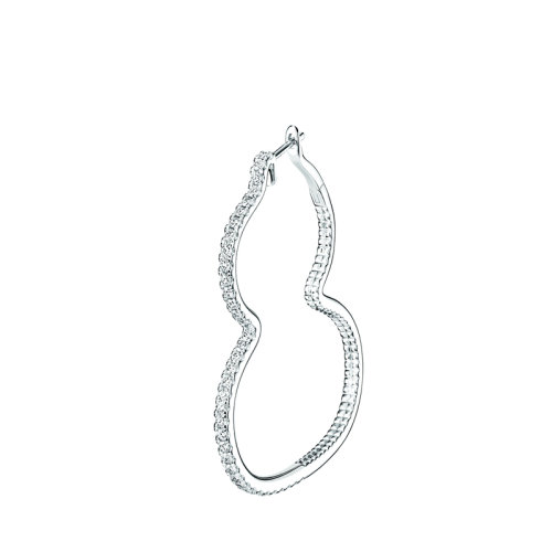 QEELIN/麒麟珠宝 经典WULU系列 18K金白金镶嵌钻石中号镂空葫芦圈形耳环WU-020-HER-WGD2