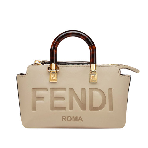 FENDI/芬迪 2022新款 by the way系列 女士mini浅褐色皮革金色金属手提斜挎波士顿包8BS067ABVLF0E65