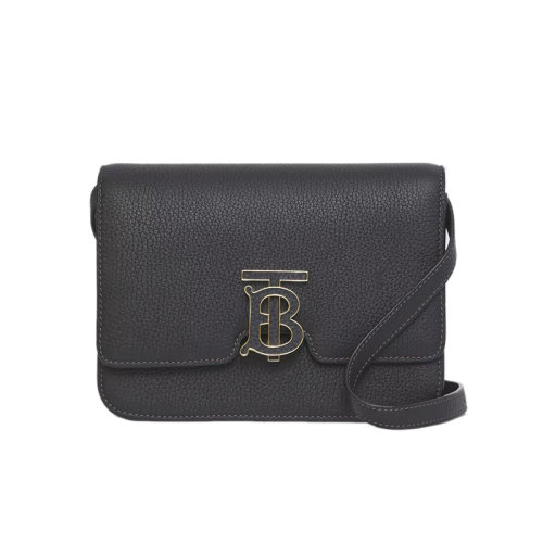 BURBERRY/博柏利 22新款 女士黑色皮革翻盖开合字母抛光金属配件调节拆卸肩带单肩斜挎手拿包80491221