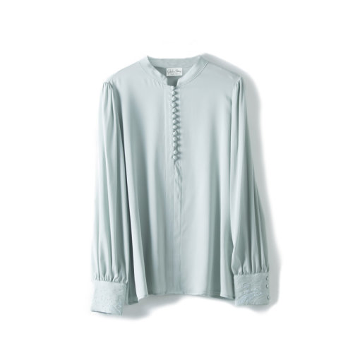 GeleiStory/GeleiStory圆领长袖纯色真丝衬衫女气质桑蚕丝真丝重磅长袖衬衣女士长袖衬衫