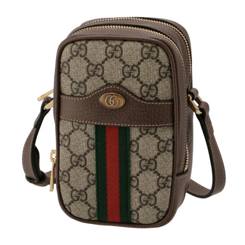 GUCCI/古驰 女士拼色帆布配皮经典双G印花字母徽标红绿织带条纹装饰拉链开合单肩包斜挎包邮差包信使包女包 546595-96IWS-8745（99新未使用）