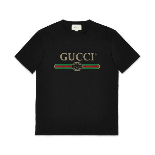 GUCCI/古驰  经典款女士黑色印花字母大码短袖T恤