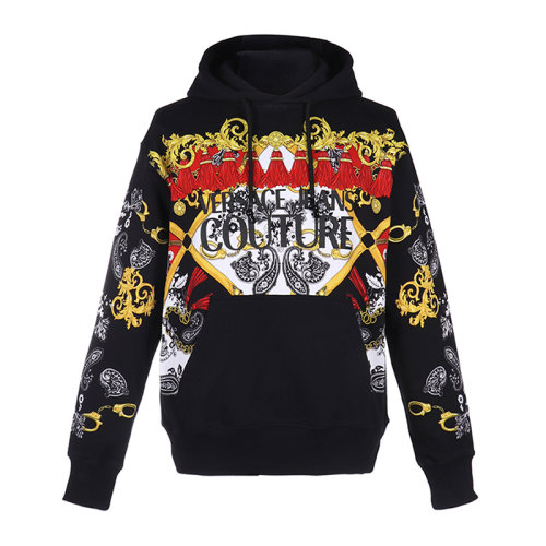 VERSACE JEANS/范思哲牛仔 男士拼色棉质经典字母徽标印花装饰长袖上衣卫衣连帽衫运动衫套头衫 B7GZA7KI-30328-899