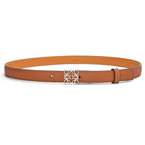 LOEWE/罗意威新款 Anagram系列 女士棕褐色/钯色鹅卵石纹牛皮革银扣腰带20毫米E619Z15X03-2534