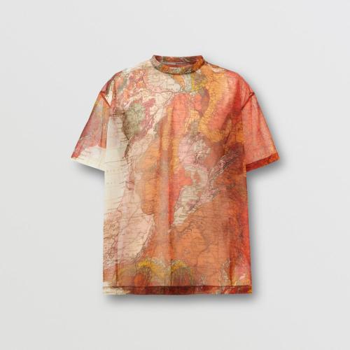  BURBERRY 22年秋冬 男士 地图印花宽松网眼布 T 恤衫 80545641