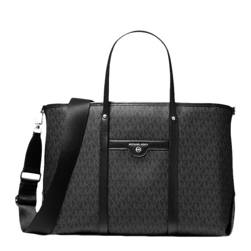 Michael Kors/迈克·科尔斯 MK 女士黑色老花徽标皮革单肩包手提包