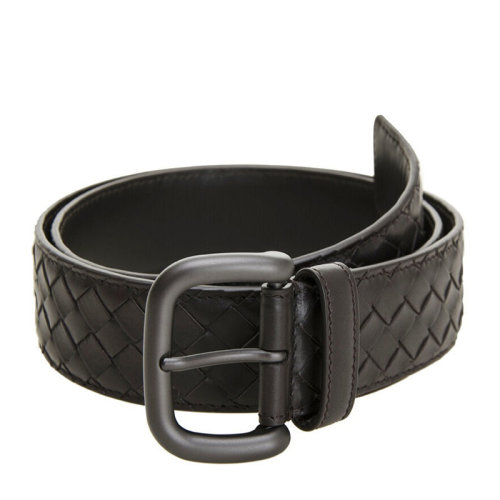 Bottega Veneta/葆蝶家 BV 男士时尚牛皮深咖色针扣式商务休闲编织皮带腰带 173784-V4650-2006