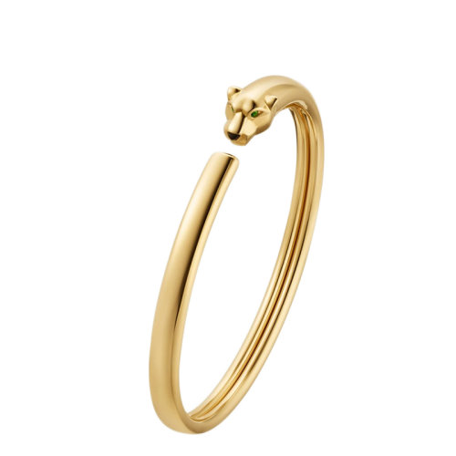 CARTIER/卡地亚 经典PANTHèRE系列 18K金黄金镶嵌缟玛瑙沙弗莱石猎豹手镯B6067217