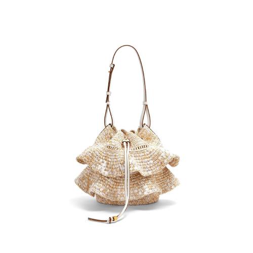  LOEWE罗意威 22年秋冬 女士 单肩包 Balloon Ruffles bag in sequinned raffia and calfskin A