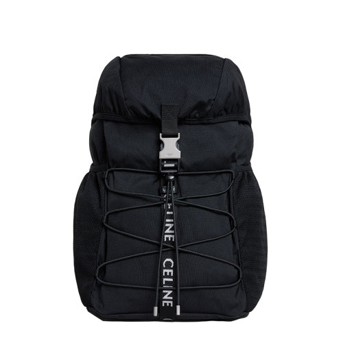 CELINE/赛琳 TREKKING系列 男士中号黑色尼龙翻盖开合徒步包双肩包198462DXE.38SI