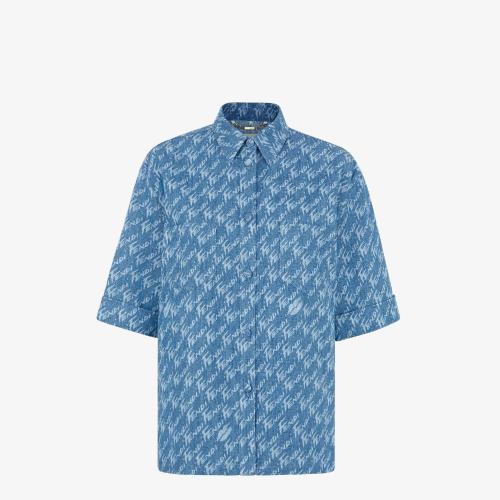  FENDI芬迪 22年秋冬 女士 短袖衬衫 浅蓝色青年布衬衫 FLF641AJK2F1H3F