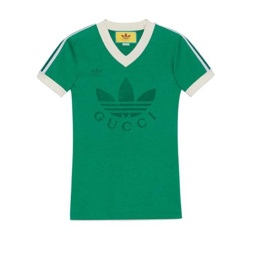  GUCCI古驰 22年秋冬 女士 adidas x Gucci联名系列V领T恤 693636 XJEBZ 3816