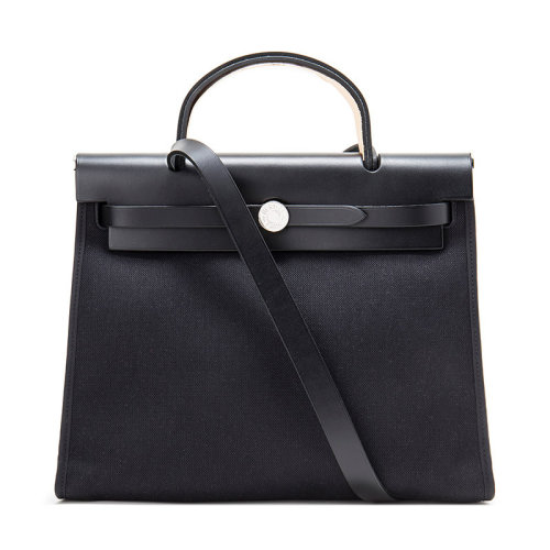 HERMES/爱马仕  Herbag Zip 31 牛皮帆布 女包 手提单肩斜挎包 黑色银扣