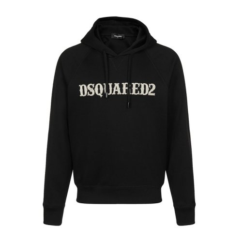 Dsquared2/D二次方 黑色-米色刺绣LOGO 连帽款男卫衣