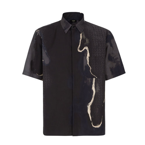 FENDI/芬迪 22年春夏新款 男士黑色纯棉撞色抽象图案印花短袖衬衫FS1022A9O6F1AJR