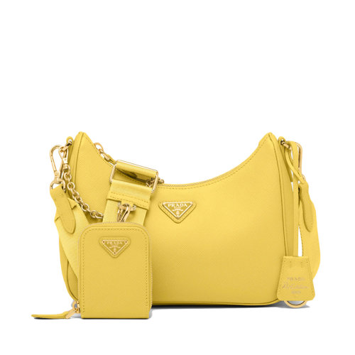PRADA/普拉达 经典Re-Edition 2005系列 女士日光黄色Saffiano皮革涂珐琅三角形金属徽标三合一单肩斜挎手提腋下包1BH204_NZV_F0DLC_V_V2M