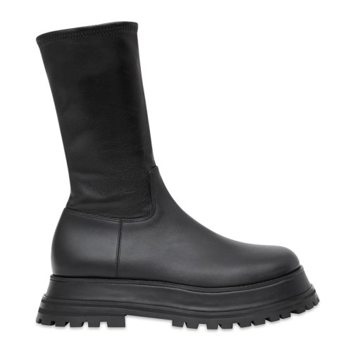 BURBERRY/博柏利 女士黑色柔软皮革混纺小羊皮时尚休闲筒靴短靴踝靴皮靴女靴 8043647