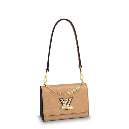 Louis Vuitton/路易威登 经典款TWIST系列 女士中号骆驼色水波纹牛皮革旋转徽标金扣翻盖开合单肩斜挎链条包M51884