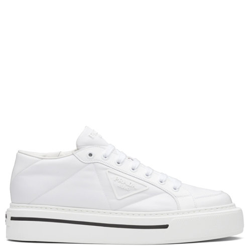 PRADA/普拉达  Macro Re-Nylon系列 男士白色再生尼龙和亮面皮革运动鞋2EG376_3LF5_F0009