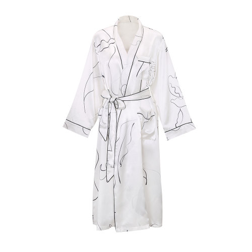 bifubyxingchen/彼伏女士线条真丝印花家居长款上衣女睡衣/家居服