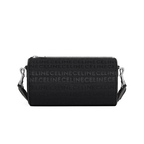 CELINE/赛琳 22新款CYLINDRE系列 女士黑色小牛皮织物拉链开合配可拆卸肩带单肩手拿圆筒包110052EKF.38SI