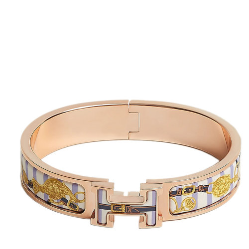 HERMES/爱马仕 经典款Clic H系列 丁香色珐琅图案印花镀玫瑰金饰面H标识手镯 H702416FOD1