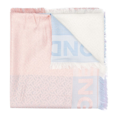 BURBERRY/博柏利 女士拼色真丝羊毛混纺logo提花刺绣末端流苏围巾丝巾围脖 8030935