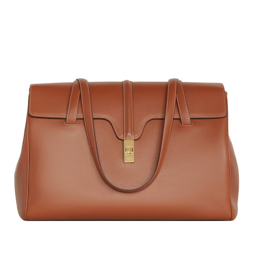 CELINE/赛琳 经典SOFT 16系列 女士大号棕褐色光滑小牛皮金扣单肩手提包194043CR4.04LU