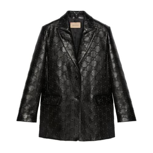  GUCCI古驰 22年秋冬 女士 GG印花压纹皮革夹克 671263 XNAPN 1000