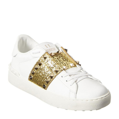 Valentino/华伦天奴 女士白色皮革金色亮片铆钉装饰休闲鞋运动鞋小白鞋板鞋单鞋女鞋 UW2S0A01-TJQ-837