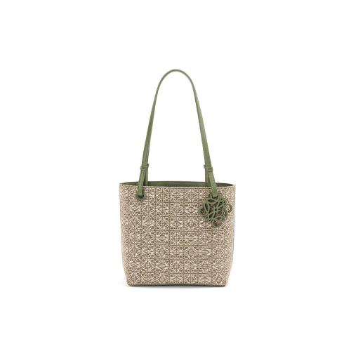  LOEWE罗意威 22年秋冬 女士 手提包 Square Tote bag in  Anagram jacquard and calfskin A933