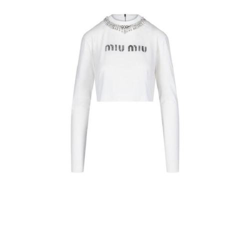  Miu Miu/缪缪 女士白色棉质长袖T恤 MJL803-1Z5B F0009 PLFSX