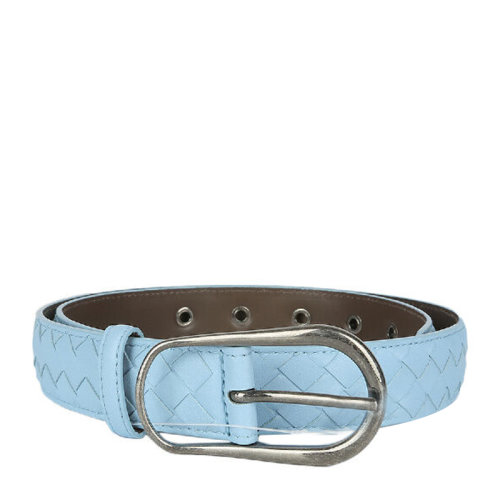 Bottega Veneta/葆蝶家 BV 女士浅蓝色真皮编织简约休闲针扣式腰带皮带 369199-VAA0C-4906