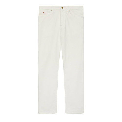 GUCCI/古驰 22年春夏新款 男士白色纯棉丹宁面料饰马衔扣牛仔裤?675701XDBYK9133