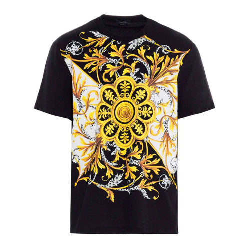 VERSACE/范思哲 男士黑色棉质BAROCCO印花装饰圆领上衣短袖T恤 A87371-A228806-A1008