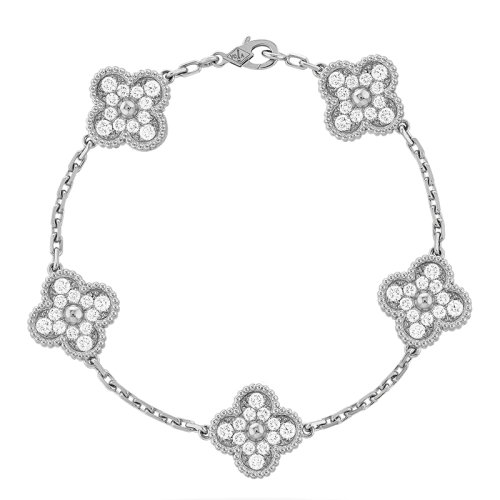Van Cleef & Arpels/梵克雅宝 经典Vintage Alhambra系列 18k金白金镶钻5四叶草手链VCARA41500