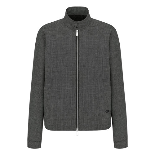 DIOR/迪奥 灰色羊毛帆布  男士千鸟格纹哈林顿形外套113C440A4994_C980