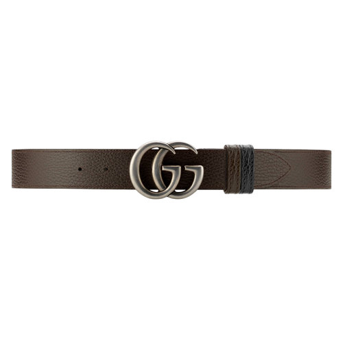 GUCCI/古驰 22年春夏新款 男士黑色/棕色皮革钯金色双G带扣双面腰带37毫米627055CAO2N8170