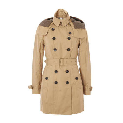 BURBERRY/博柏利 女士卡其色纯棉双排扣长袖外套风衣大衣