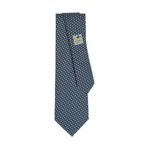 HERMES/爱马仕 男士海军蓝/红真丝重斜纹皮划艇领带H646238T02