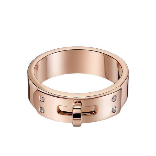 HERMES/爱马仕 经典Kelly系列 小号18K金玫瑰金镶嵌四颗钻石戒指指环H109041B