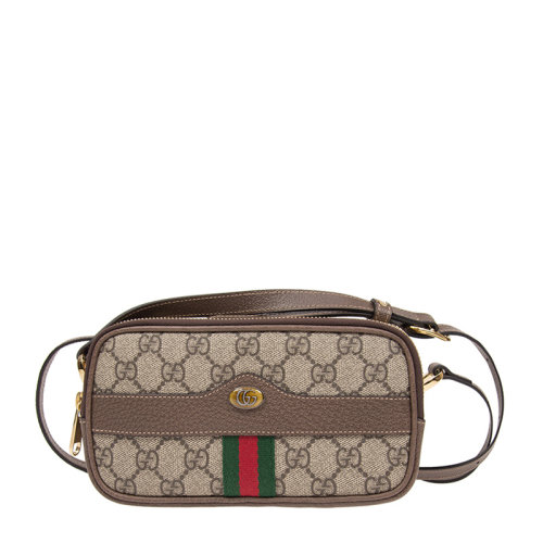 GUCCI/古驰 女士拼色帆布配皮经典双G字母徽标印花红绿条纹装饰拉链开合单肩包斜挎包女包 546597-96IWS-8745