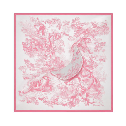 DIOR/迪奥 22年早春新款 女士象牙色/牡丹粉色纯桑蚕丝茹伊印花遮阳帽21JOU150I602_C405